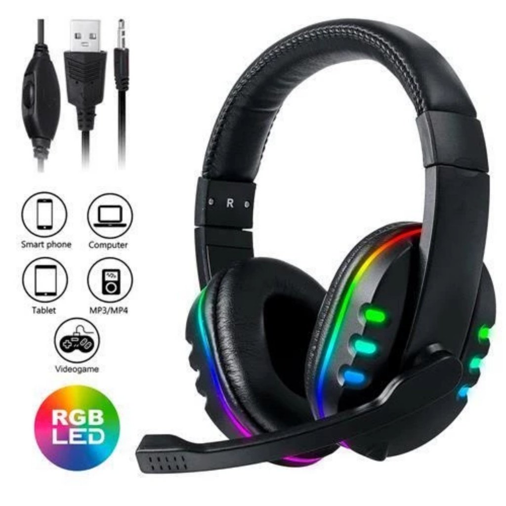 Headset Fone Gamer Led RGB com microfone USB e P2 Para PC Computador Headphone Videogame