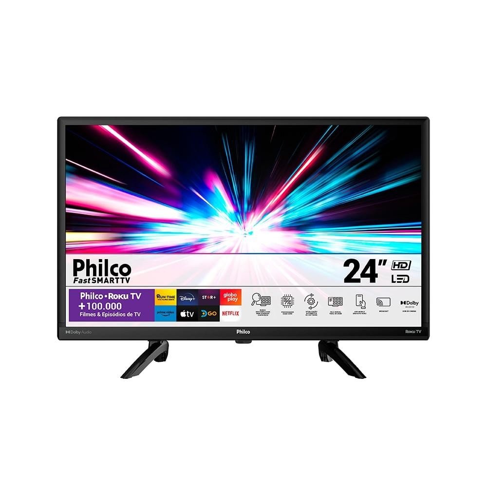 Smart TV LED Philco PTV24G5YR2CP Preta 24 polegadas Econômica Wi-Fi para Quarto e Cozinha