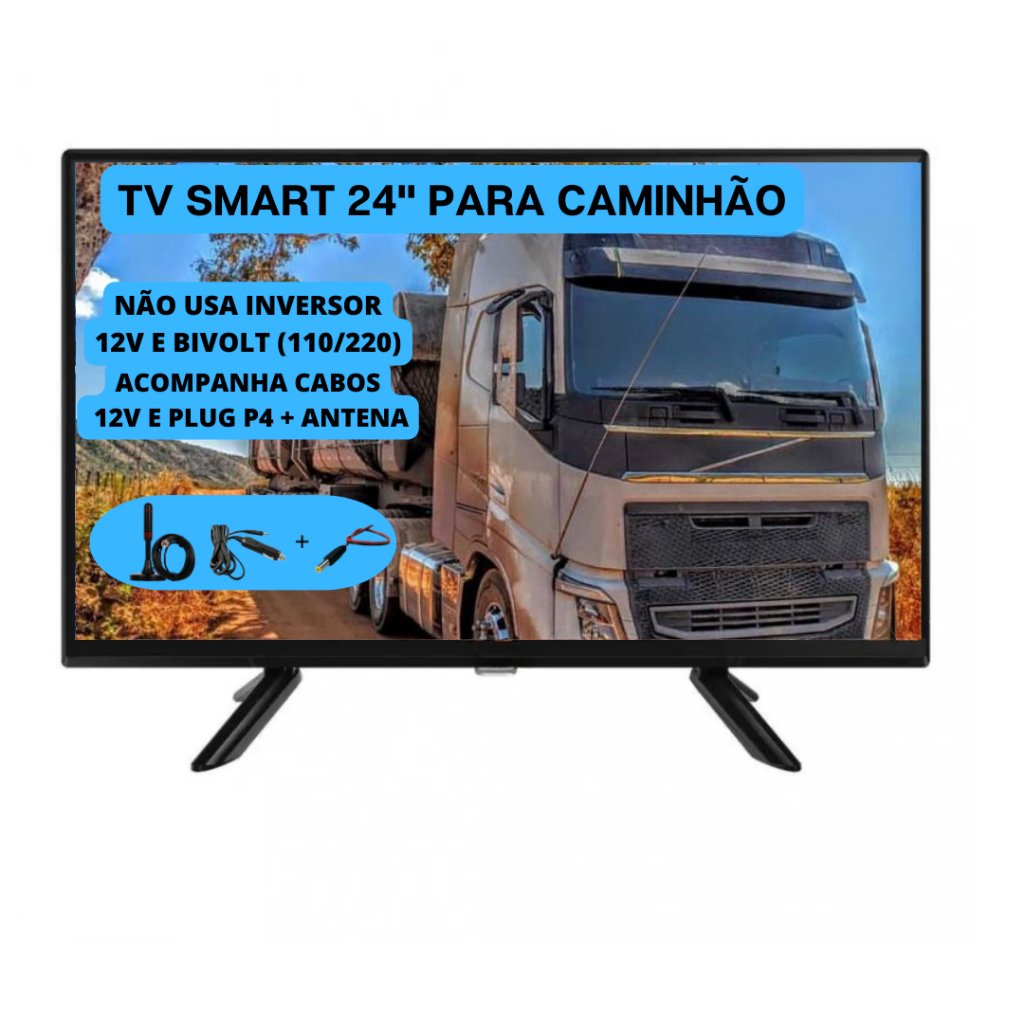 Tv Smart Digital Philco 24'' Polegadas 12v + Antena Para Caminhão - Trailer - Van - Motor Home