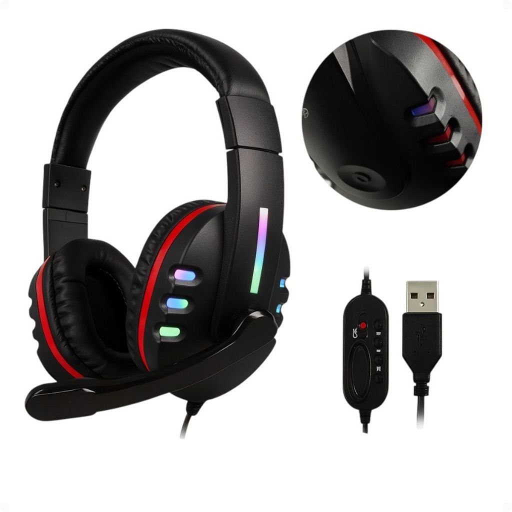 Fone De Ouvido Headset Gamer Usb 7.1 Com Led Rgb gamer com microfone rgb usb sem fio pc computador