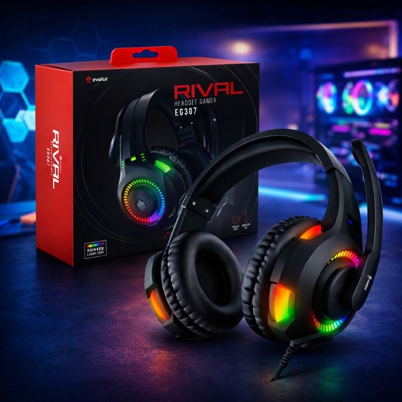Headset - Fone gamer - fone headset gamer RIVAL + RGB + entrada p2 -COMPATIVEL - PS4-PS5 - XBOX ONE - XS - PC - NOTEBOOK