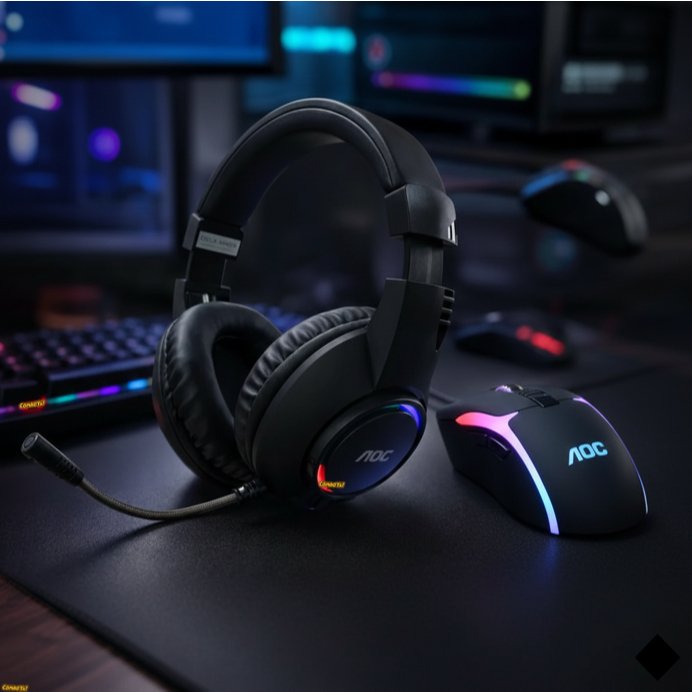 Kit Headset Gamer Profissional RGB Gaming ACG2510 e Mouse Gamer RGB 7200 DPI Cor Preto